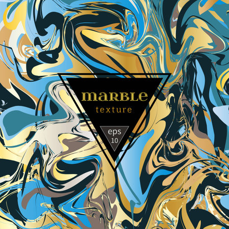 Vector marble texture. Mix of gold and blue paints. Abstract background. Colorful waves and vortexes. Cover design for invitation, banners, greeting card, etc. EPS10のイラスト素材