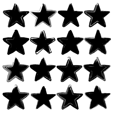 Set of sixteen grunge vector stars. Design element. Vintage star. Retro star.のイラスト素材