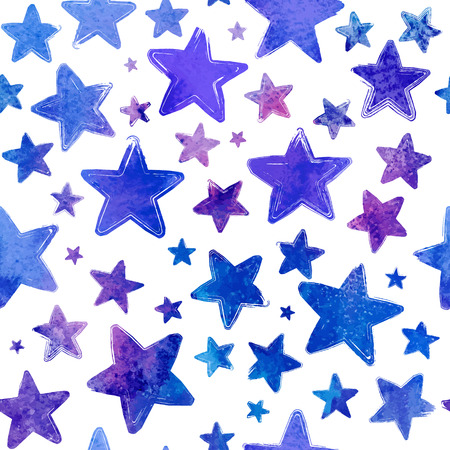 Blue watercolor painted stars, seamless pattern. Vector illustrationのイラスト素材