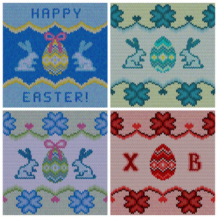 Set of the knitted Easter backgrounds. Happy easter knitted backgrounds, vector illustration.のイラスト素材