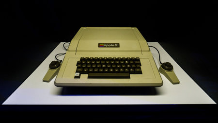 istanbul, Turkey - February 2016: Old original Apple II Mac computer with keyboard on display in...