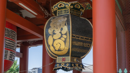 Tokyo, Japan - August 2018: Lantern in Hozomon gate of Sensoji temple in Asakusa, Tokyo, Japanのeditorial素材