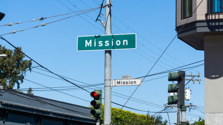 San Francisco, USA - August 2019: Mission street sign in San Francisco on a summer dayのeditorial素材