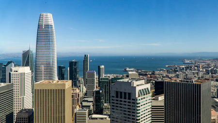 San Francisco, USA - August 2019: Salesforce tower and surrounding buildings on a summer dayのeditorial素材