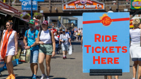 San Francisco, USA - August 2019: The Flyer ticket sign at Pier 39 in Fishermans Wharfのeditorial素材