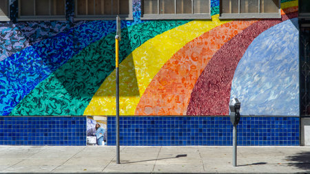 San Francisco, USA - August 2019: Rainbow mural in Mission District in San Franciscoのeditorial素材