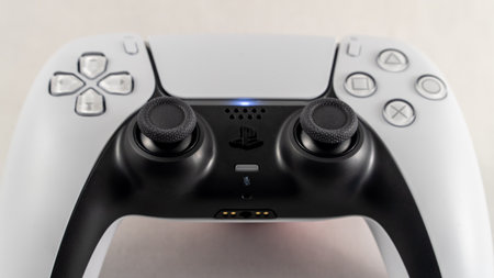 Istanbul, Turkey - November 2019: Close up ps5 dual sense controller from Sony with adaptive...