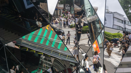 Tokyo, Japan - August 2018: Mirrors of Tokyu Plaza entrance on Omotesando Avenue