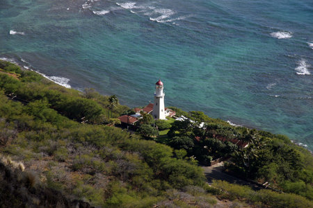 Diamond Head Lighthouse built on the side of Diamond Head Crater in Honolulu, Hawaiiの写真素材