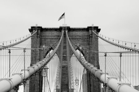 Black and white image of Brooklyn Bridge suspension cables. (New York City)の写真素材