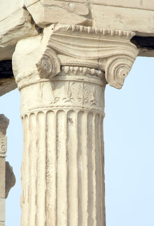 Close up of Erechtheum column at the Acropolis of Athens in Athens, Greece. c 5th century BC.