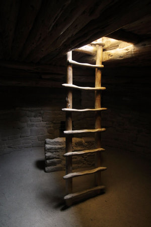 Kiva Ladder at Spruce Tree House in Mesa Verde National Park in Colorado.の写真素材