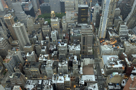 Overhead view of buildings in Midtown Manhattan in New York City in early morning light.の写真素材