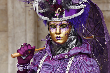 Venice, Italy - February 28, 2011 - An unidentified person in costume in St. Mark's Square during the Carnival of Venice on February 28, 2011.  The annual carnival was held in 2011 from February 26th to March 8th.のeditorial素材