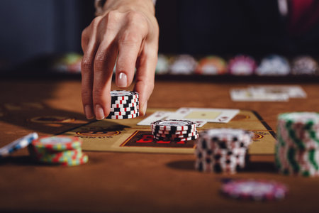 poker table with cards and chips