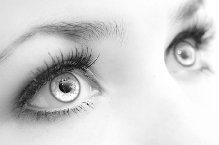 Beautiful female eyes, very close, black-and-white. Expressive sight Beautiful female eyes, very close, black-and-white. Expressive sight