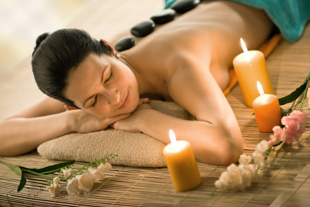 the very  pretty  young woman on spa treatment , horizontal  portraitの写真素材