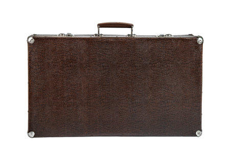open rarity brown leather suitcase, on white background; isolatedの写真素材