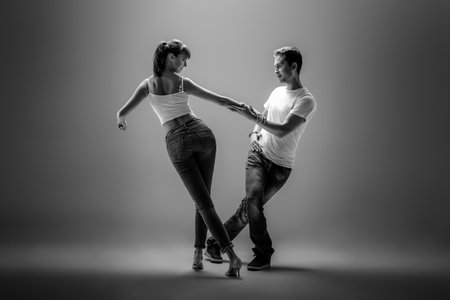 beauty couple dancing social danse ( kizomba or bachata or semba or taraxia) , black-and-white photoの写真素材