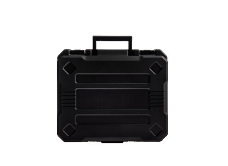 one big black plastic bag toolbox for carried construction tools, on white background, isolated