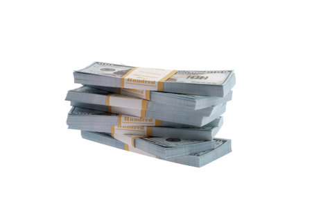 heap many pack of dollars on white background, isolated. Banking concept.の写真素材