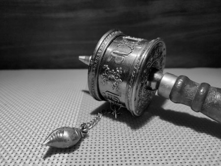 Close up image of tibetan buddhism prayer wheel.の写真素材