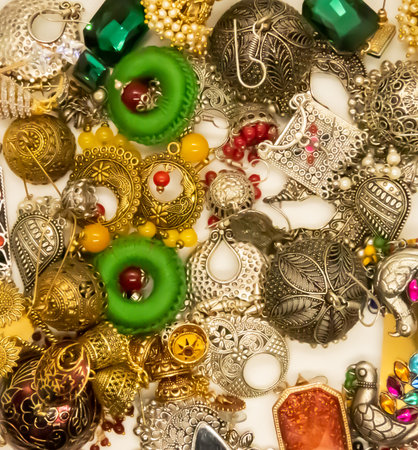 Close image of earrings of girls.の写真素材