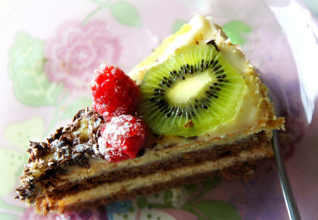 Cake with exotic and summer fruits               の写真素材