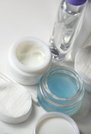 Skincare set, pads, creams, lotion and make-up removerの写真素材