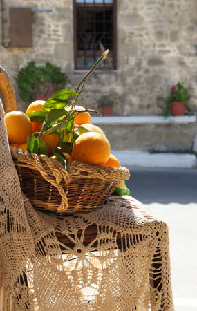 Fresh oranges in the basket                 の写真素材