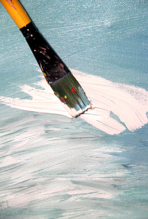 Mixing painting and paintbrushes の写真素材