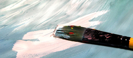 Mixing painting and paintbrushes の写真素材