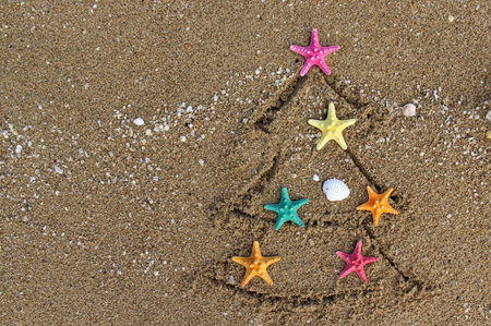 Christmas and New Year on the beach in creative styleの写真素材