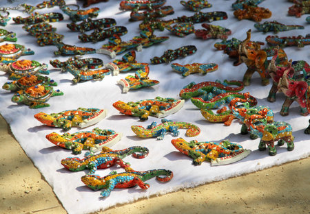 Gaudi beautiful lizard souvenirs in Barcelona, Spainの写真素材