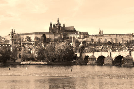 Beautiful panorama of  Prague Castle and Charles bridge, Czech Republic    のeditorial素材