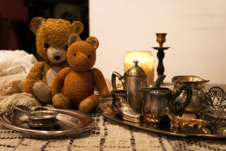 Mix of old antique silver and bronze dish and figurinesの写真素材