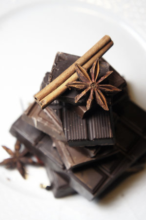 Pieces of chocolate with cinnamon and anise