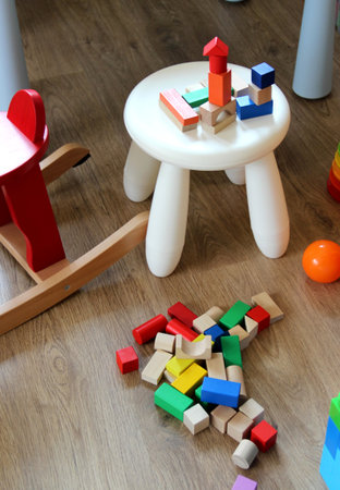 Well designed children room with a lot of multicolored toysの写真素材