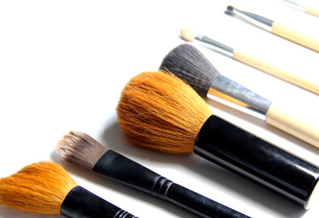 Professional make up brushes set over white backgroundの写真素材