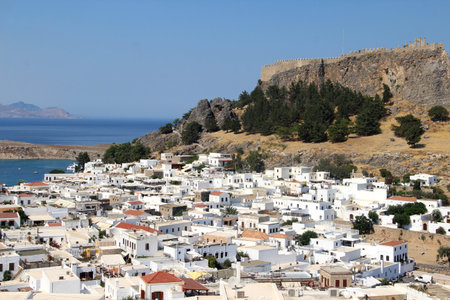 Beautiful panorama of Lindos city, Rhodes, Greeceの写真素材