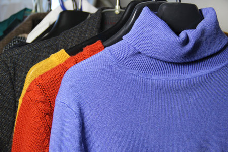 Mix of vivid multicolored knitwearの写真素材