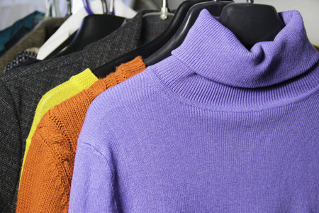 Mix of vivid multicolored knitwearの写真素材
