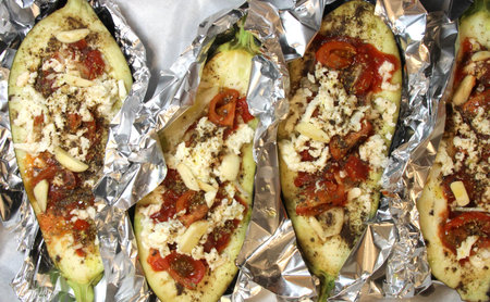 Baked eggplants in the foil in Balkan styleの写真素材