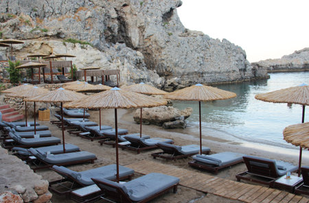 Beautiful beach and place to chill Agios Pavlos, Rhodes, Greeceの写真素材