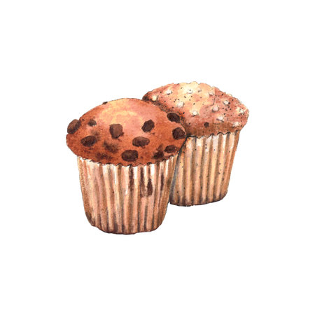 Watercolor muffin sketch. Bakery, cafe, food.の写真素材