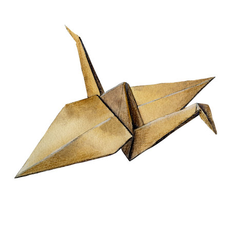 Watercolor sketch of paper crane isolated on white backgroundの写真素材