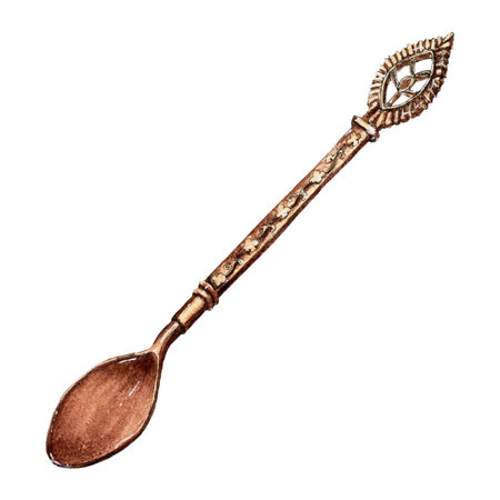 Hand drawing illustration of beautiful bronze spoonの写真素材