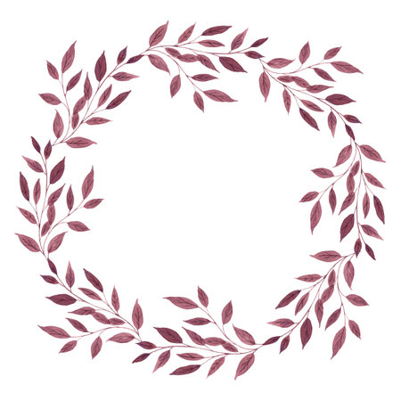 Fantasy light purple brown twigs wreath by watercolor.の写真素材