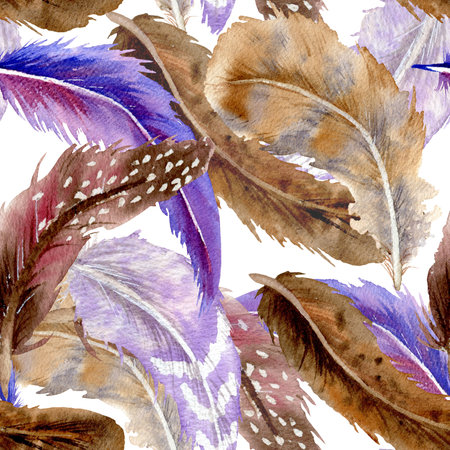 Seamless pattern of different color feathers with different vibrant by watercolorの写真素材