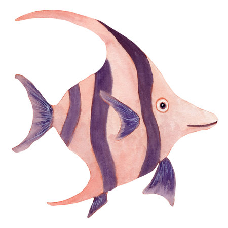 Watercolor decoration pink and purple fantasy fishの写真素材